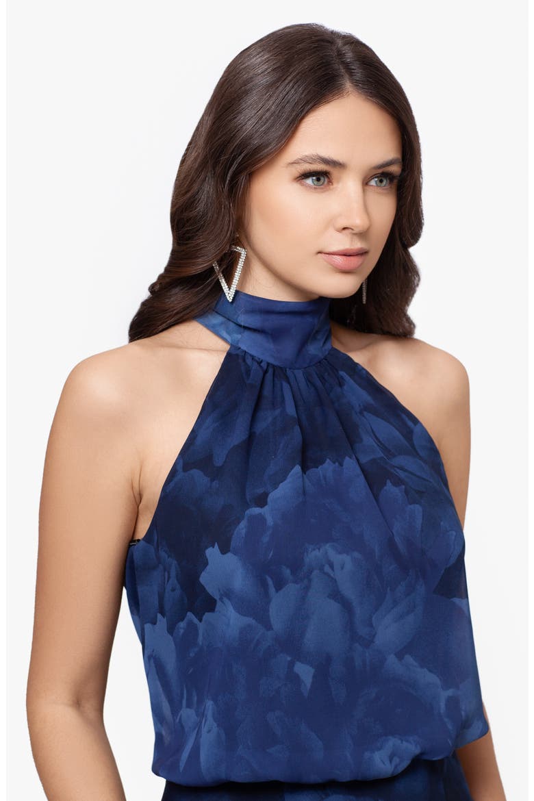 Tonal Floral Print Chiffon Gown, Alternate, color, NAVY/ BLUE