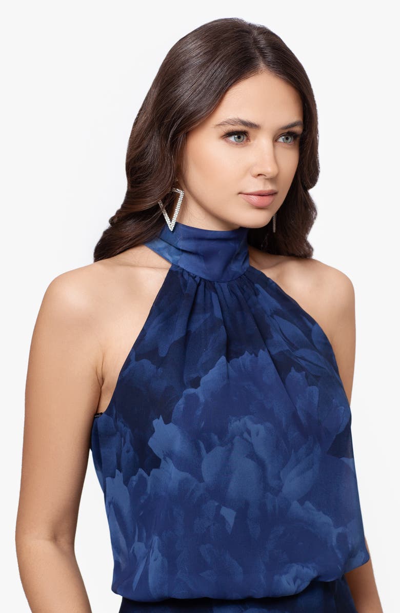 Betsy & Adam Tonal Floral Print Chiffon Gown, Alternate, color, 