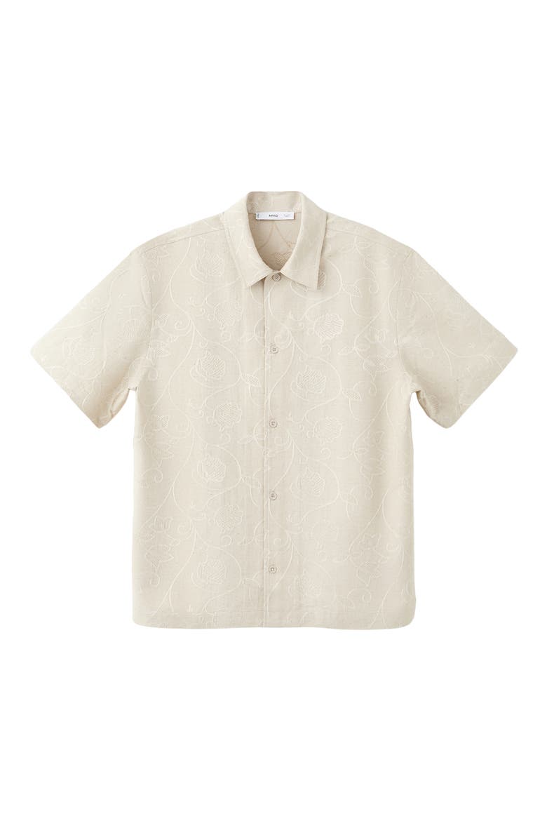 Embroidered Short Sleeve Button-Up Shirt, Alternate, color, SAND