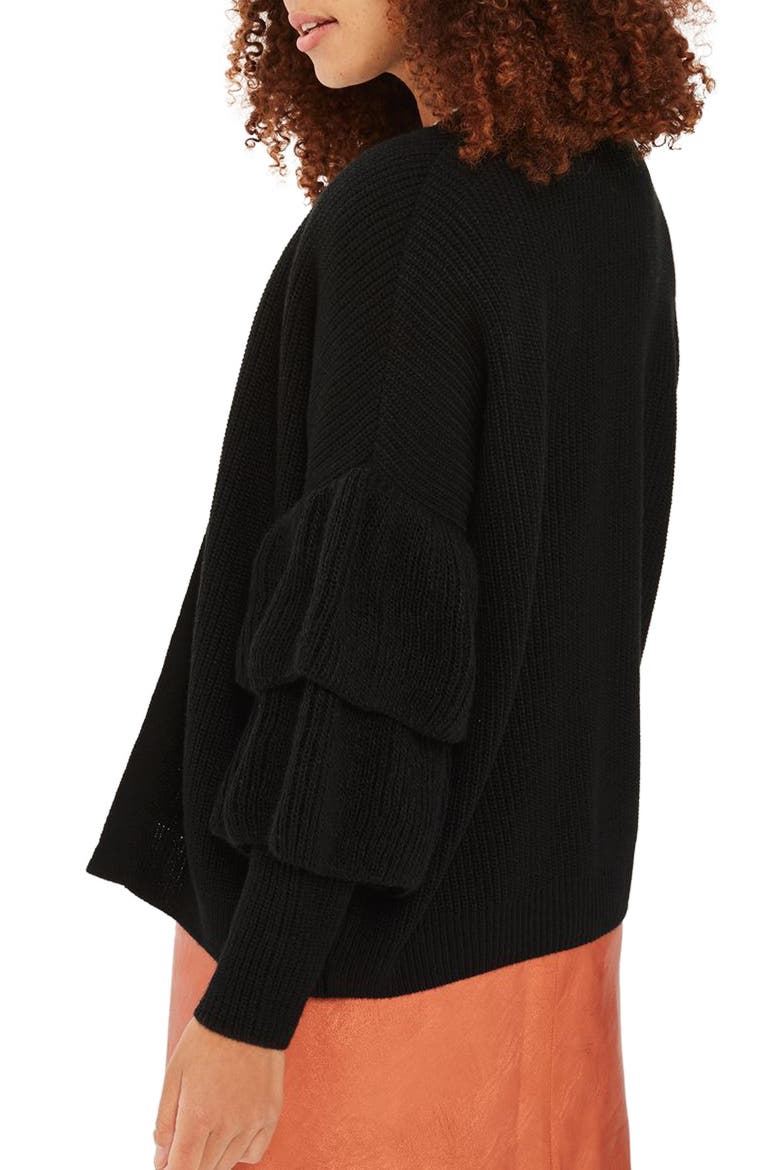 Layered Ruffle Sleeve Cardigan, Alternate, color, BLACK