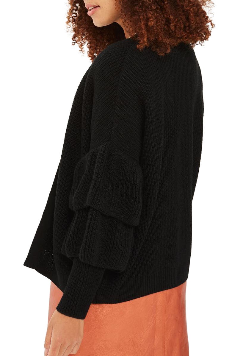 Topshop Layered Ruffle Sleeve Cardigan, Alternate, color, 