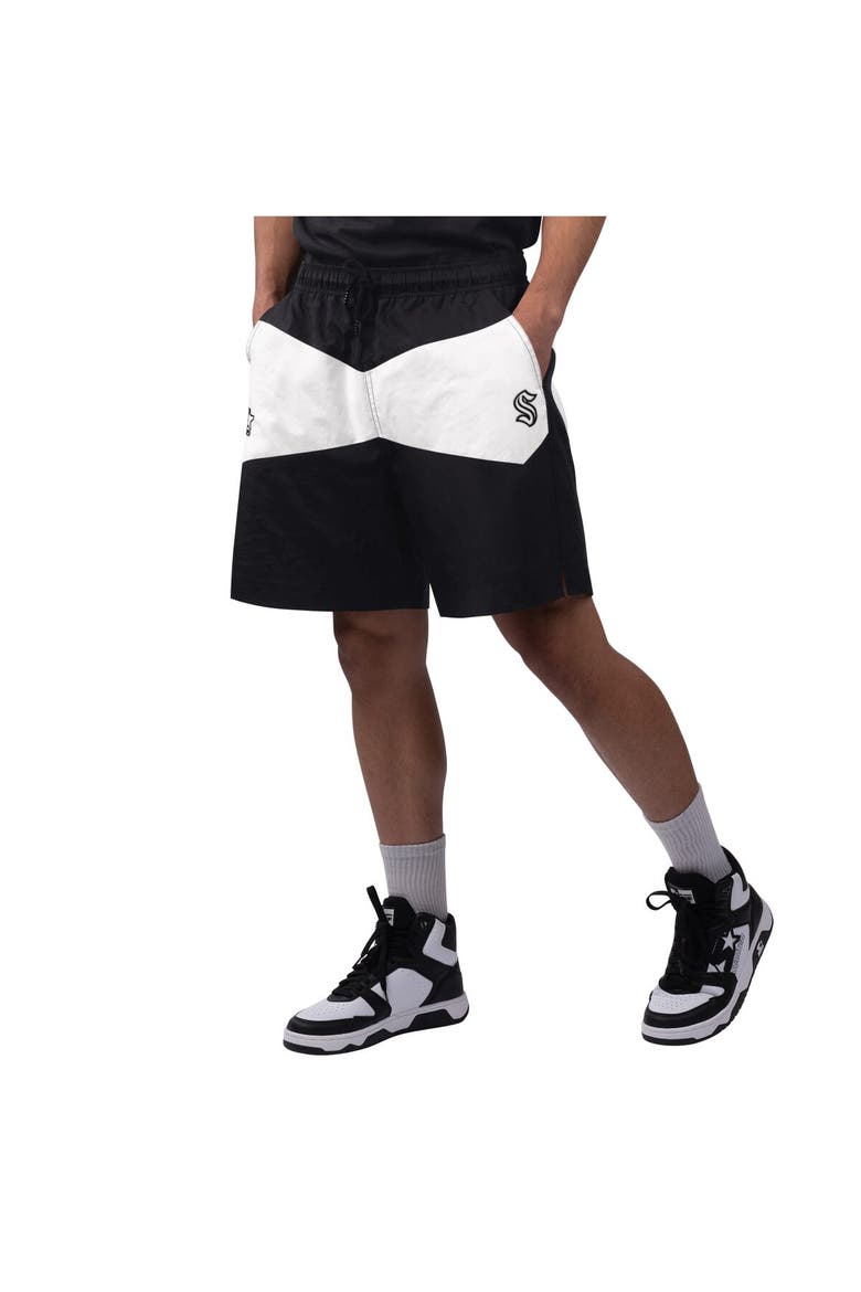 Men's Starter x NHL Black Ice Black/White Seattle Kraken Linechange Shorts, Main, color, Black