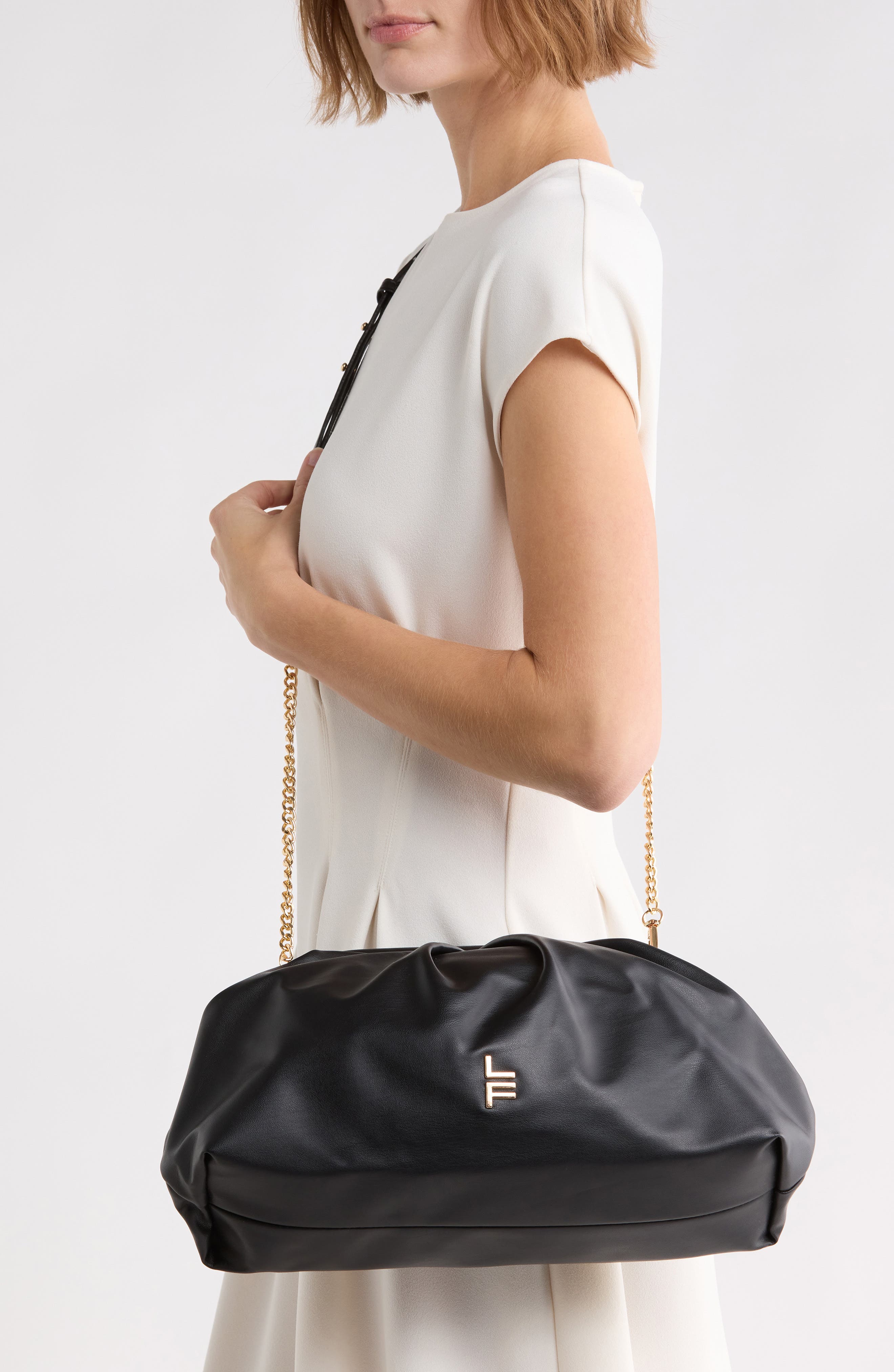 Faux Leather Kiss Lock Frame Clutch, Alternate, color, BLACK