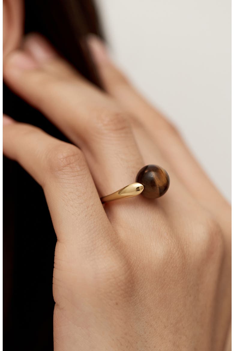 x Kate Young Semiprecious Stone Ring, Alternate, color, 18CT GOLD VERMEIL / TIGERS EYE