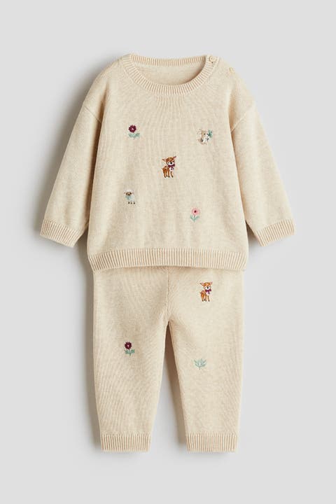 2-piece Embroidery-detail Cotton Set