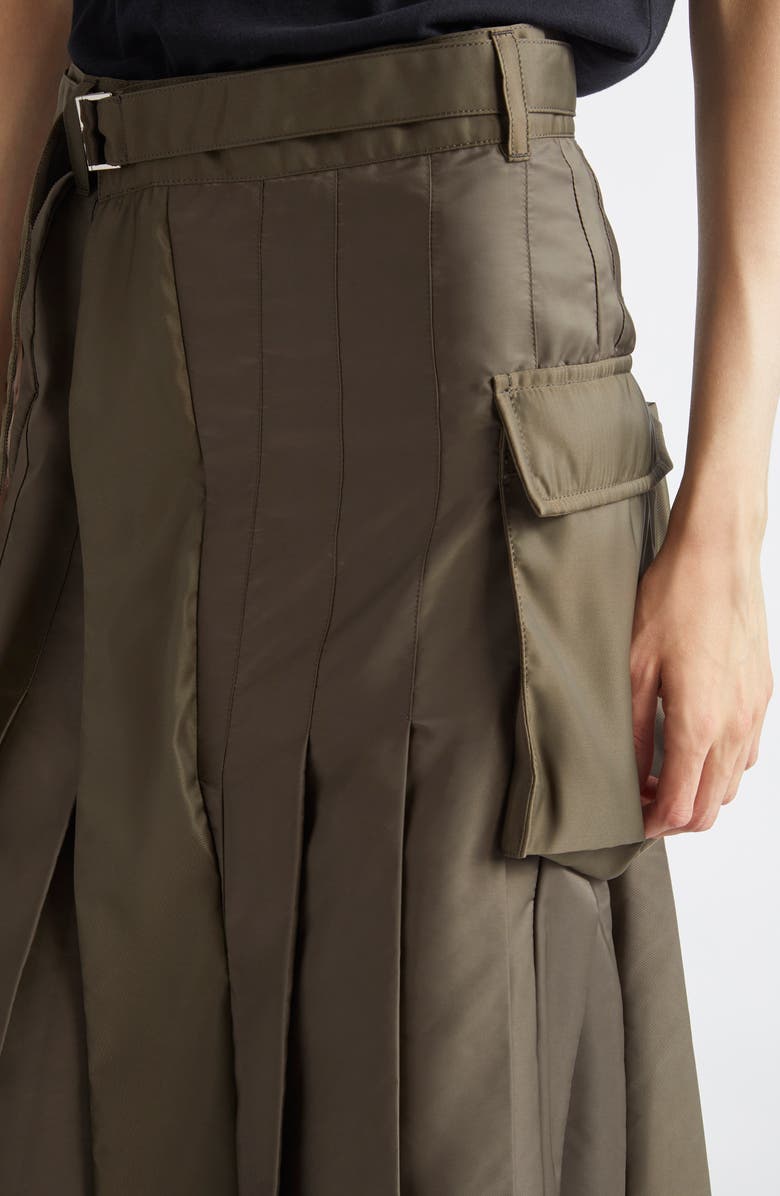 Sacai Belted Pleated Midi Skirt, Alternate, color, Dark Khaki