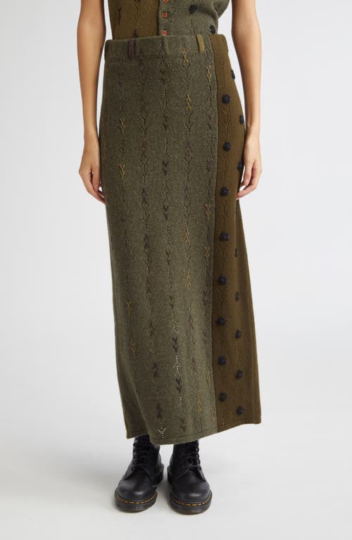 Yanyan Daisy Colorblock Lambswool A-line Maxi Skirt In Green