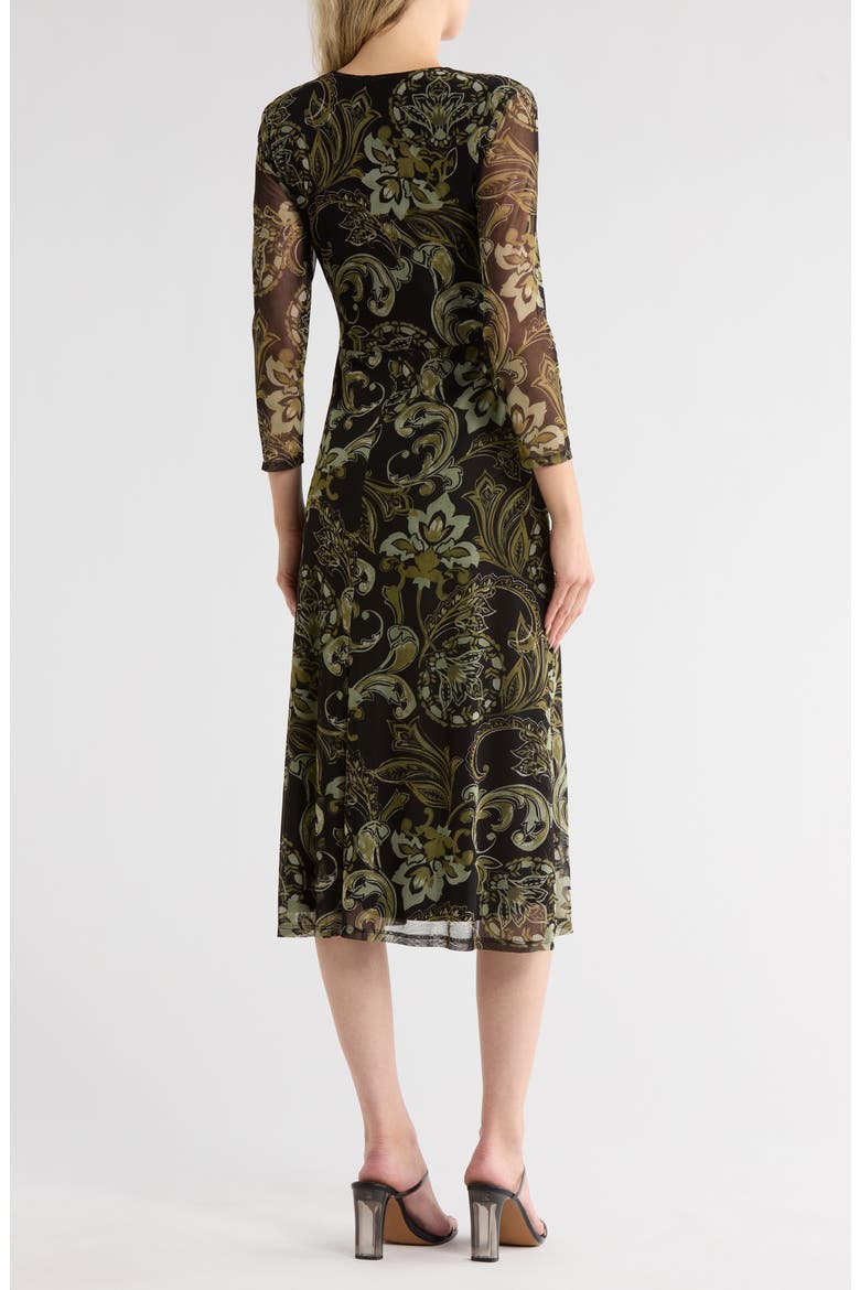 Floral Long Sleeve Faux Wrap Mesh Maxi Dress, Alternate, color, OLIVE