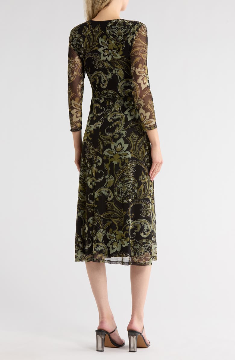 Connected Apparel Floral Long Sleeve Faux Wrap Mesh Maxi Dress, Alternate, color, Olive