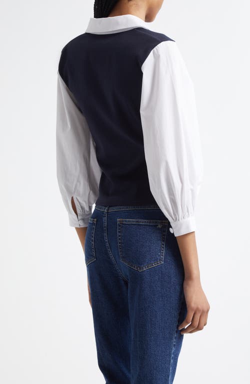 Cinq À Sept Colleen Mixed Media Collar Top In Blue