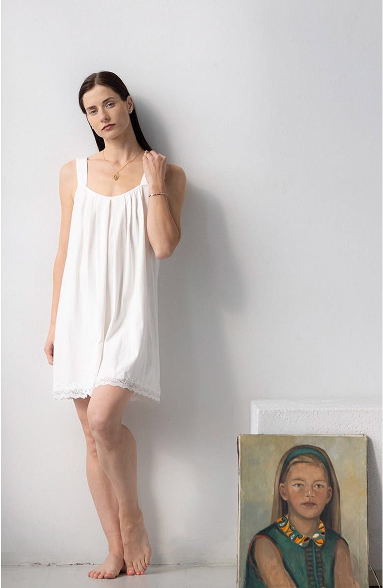 SALUA Olympia Pima Cotton Nightie with Lace Hem, Alternate, color, White