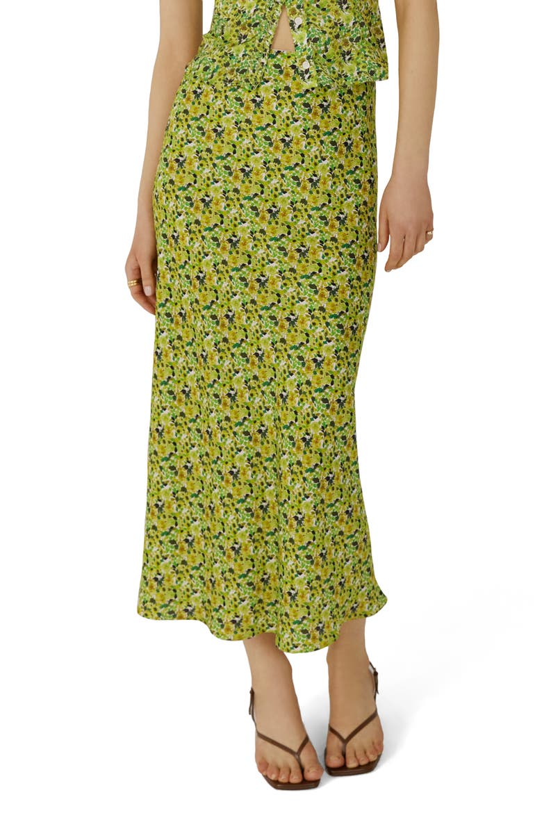 The Gwen Floral Satin Skirt, Main, color, GREEN MULTI FLORAL