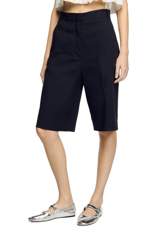 Sandro Linen Blend Bermuda Shorts In Black