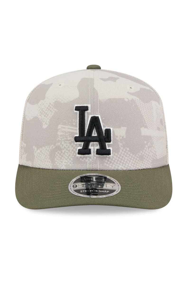New Era Men's New Era Light Beige/Olive Los Angeles Dodgers 2025 Armed Forces Day 9SEVENTY Stretch-Snap Hat, Alternate, color, Light Beige