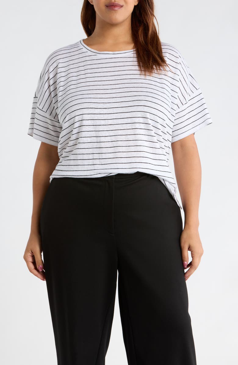 Eileen Fisher Boxy Organic Linen Slub T-Shirt, Main, color, White/ Black