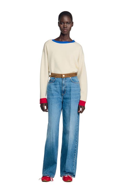 Straight jeans with leather belt