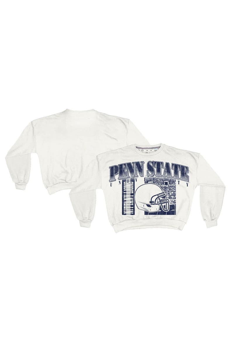 Women's Pressbox White Penn State Nittany Lions Oversized Janice Retro Waist-Length Sweatshirt, Main, color, White
