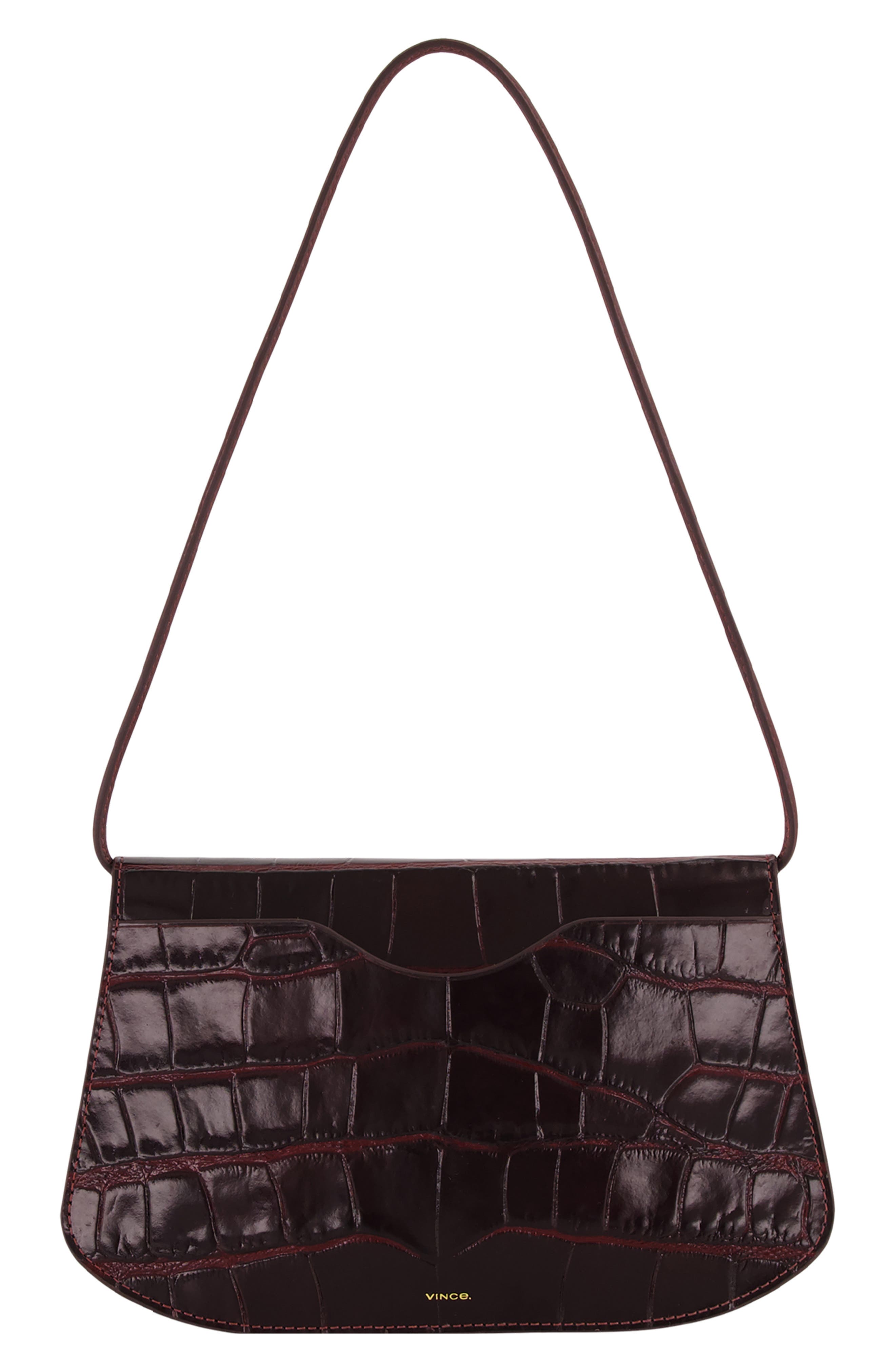 Flora Croc Embossed Leather Triple Gusset Clutch, Alternate, color, BLACK ROSE