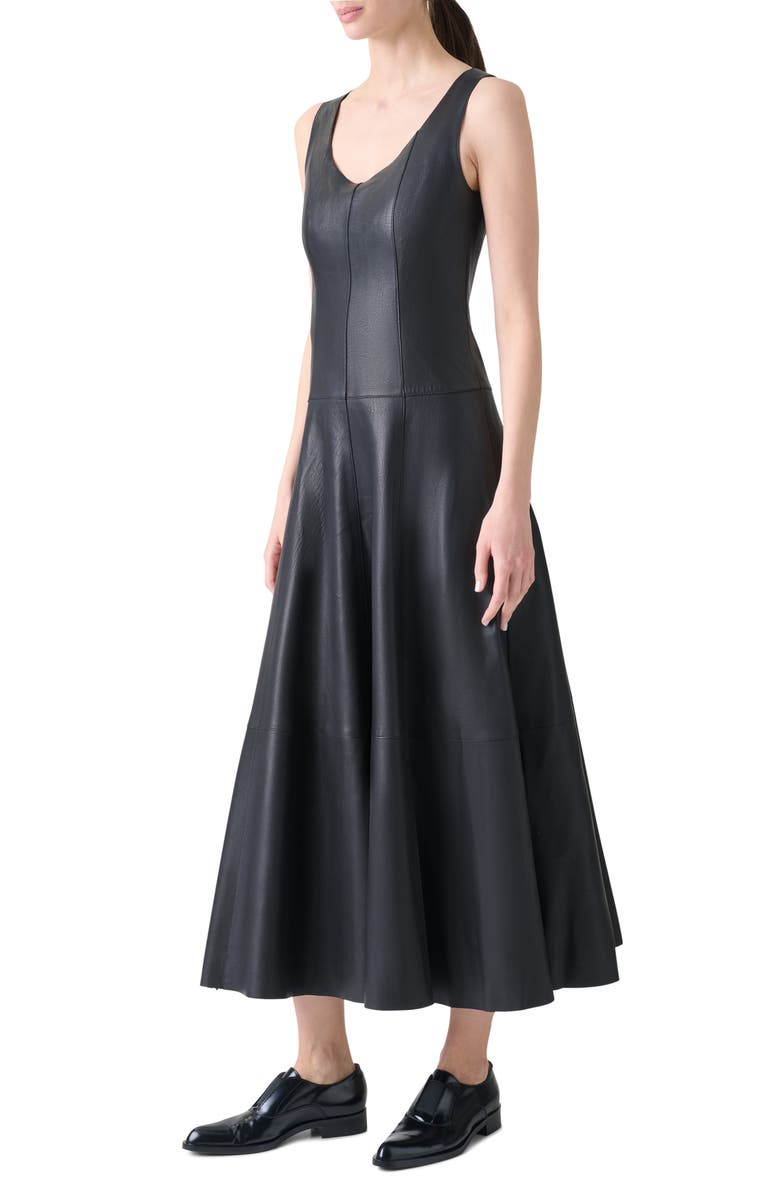 Akris Lambskin Leather Ballet Midi Dress, Alternate, color, Black