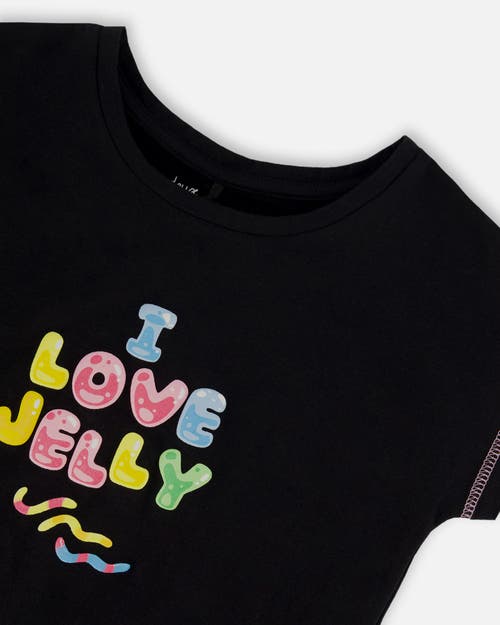 DEUX PAR DEUX DEUX PAR DEUX GIRL'S ORGANIC COTTON TEE WITH PRINT AND KNOT BLACK AND MULTICOLORED 