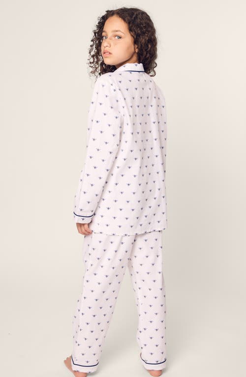 Petite Plume Kids' Bee Print Cotton Blend Twill Two-piece Pajamas In White