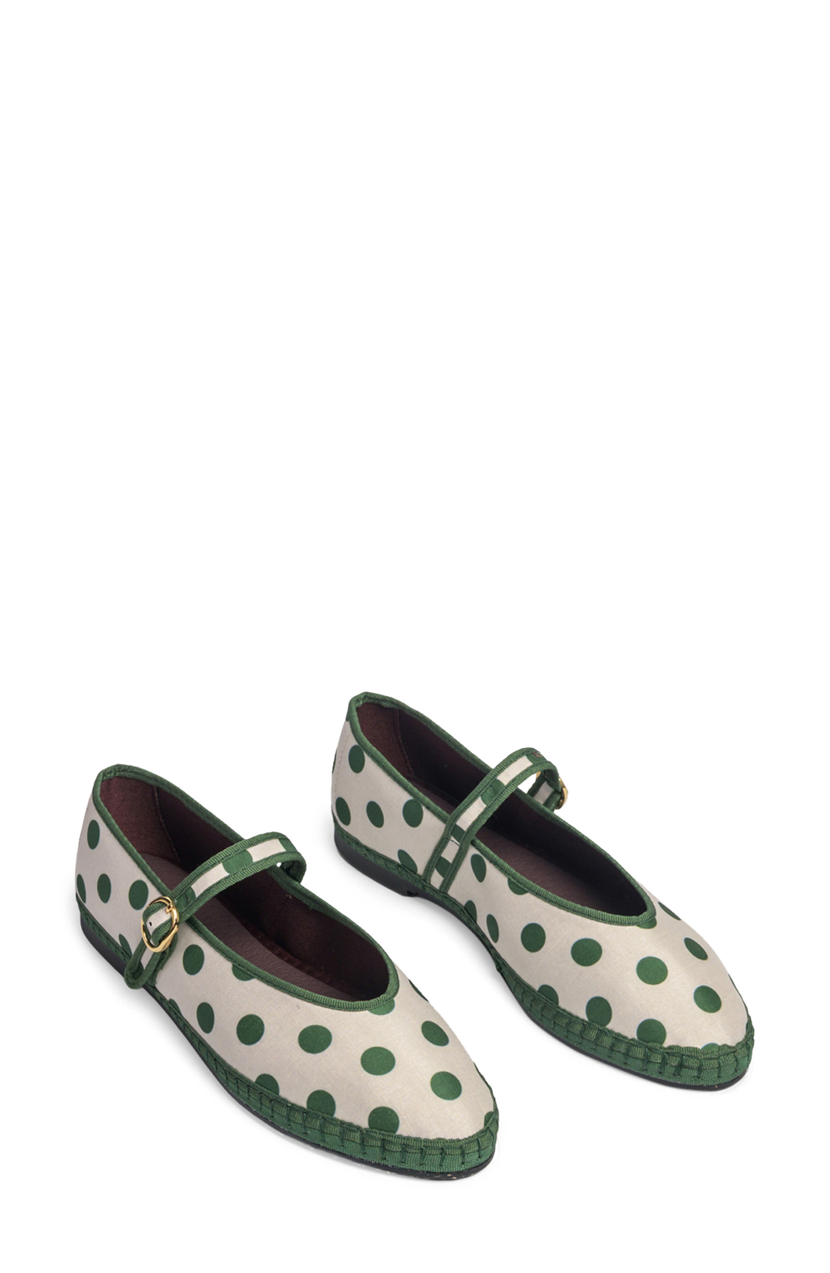 Polka Dot Pierre Mary Jane Flat, Main, color, GREEN