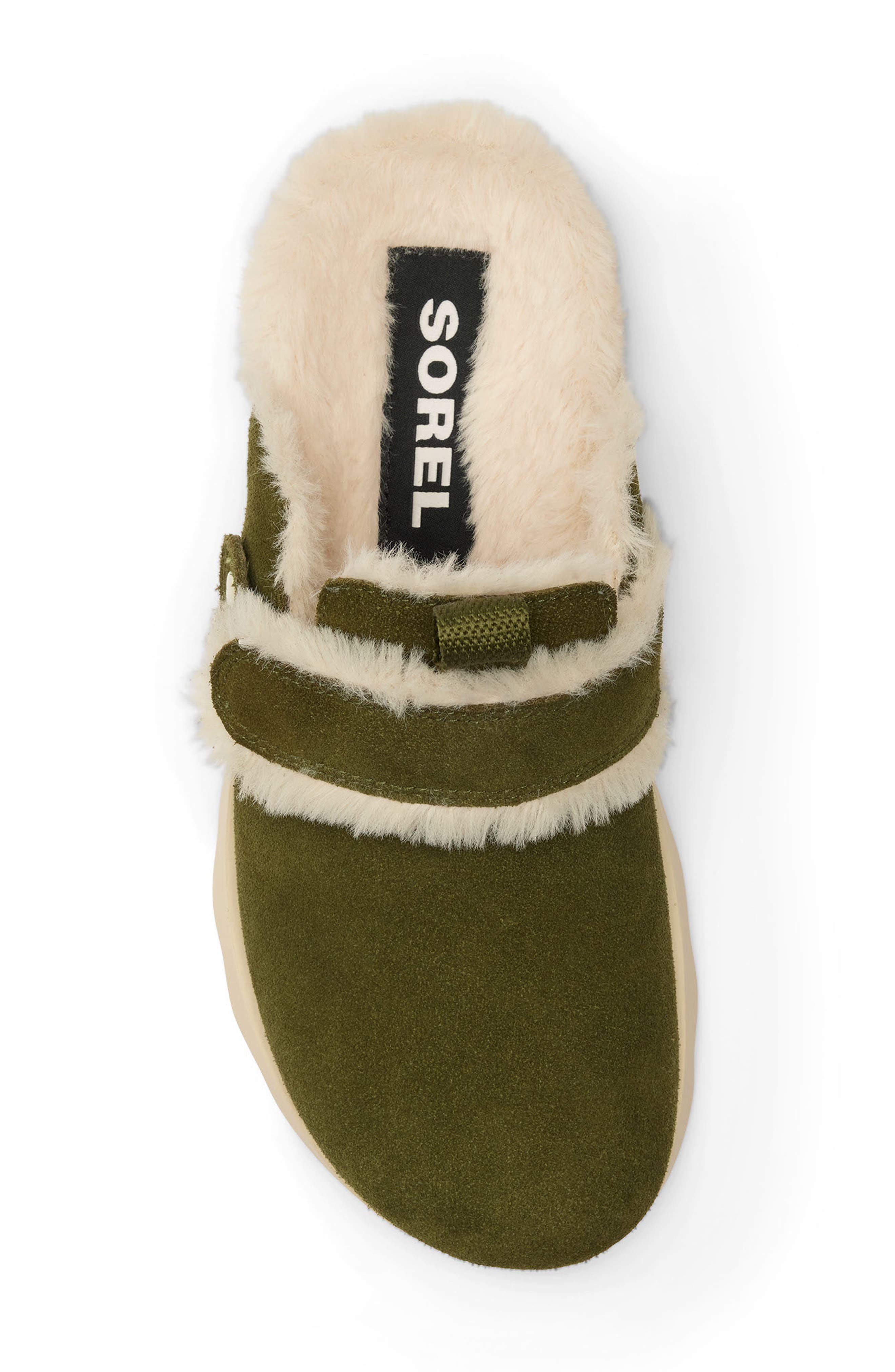 SOREL Viibe Faux Fur Clog, Alternate, color, Utility Green/ Ceramic