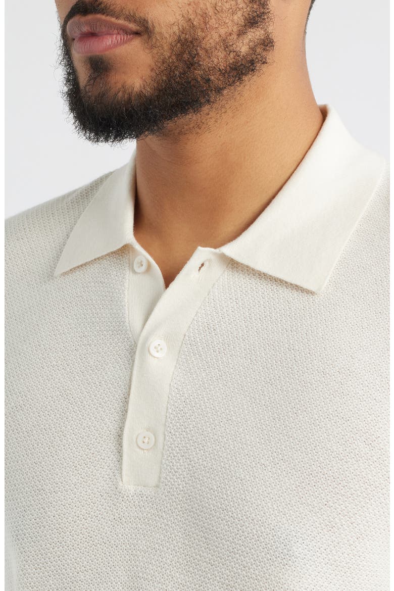 Short Sleeve Textured Cotton & Silk Polo Sweater, Alternate, color, IVORY PRISTINE
