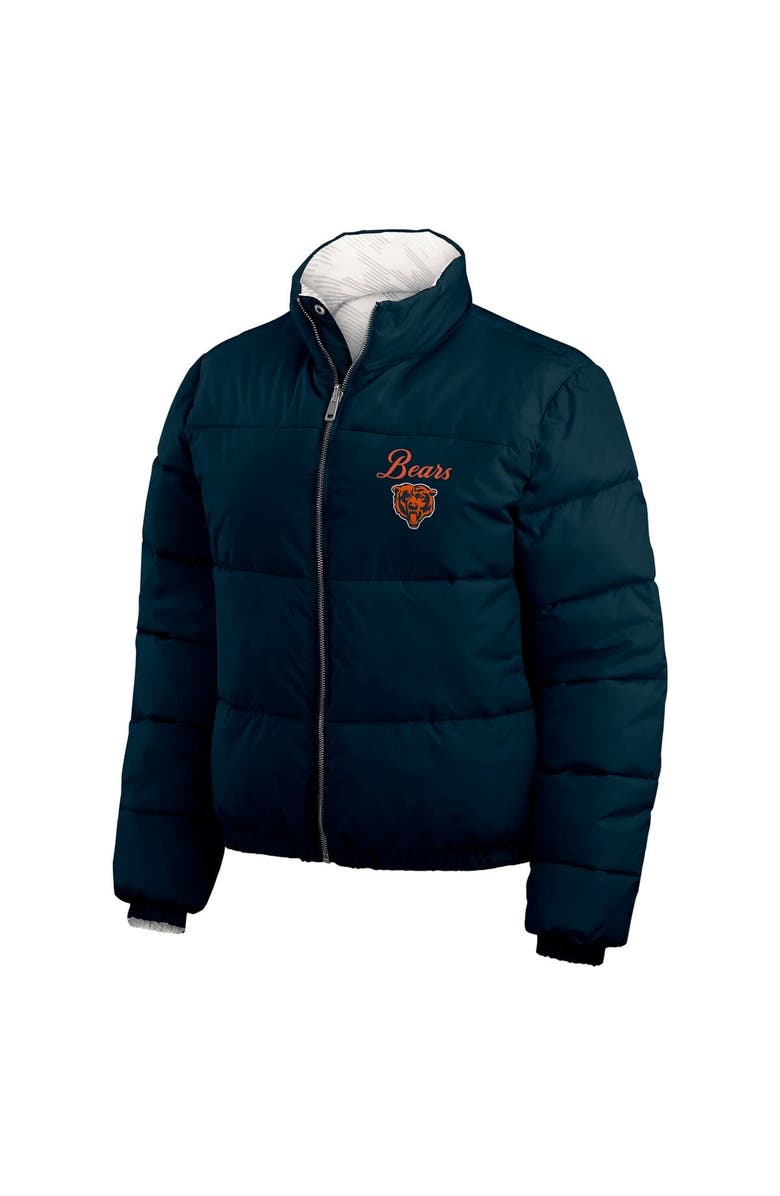 WEAR by Erin Andrews Women's WEAR by Erin Andrews  Navy/White Chicago Bears Reversible Cropped Full-Zip Puffer Jacket, Alternate, color, 