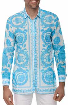 Extra Trim Fit Print Linen & Cotton Button-Up Resort Shirt