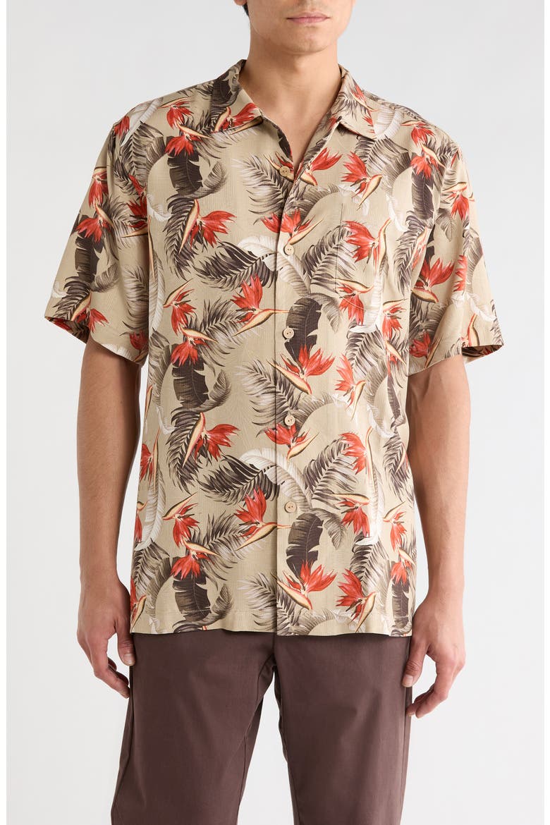 Garden of Hope & Courage Short Sleeve Silk Button-Up Shirt, Main, color, ISLAND BREW