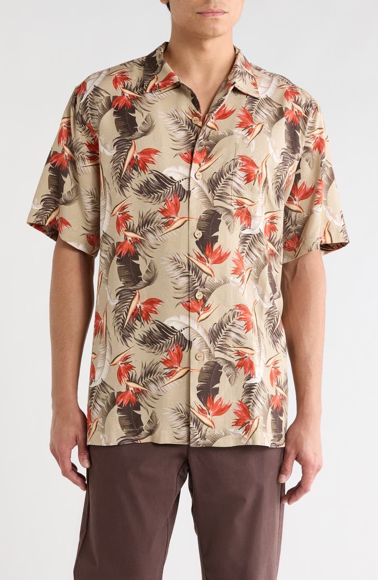 Tommy Bahama Garden of Hope & Courage Short Sleeve Silk Button-Up Shirt, Main, color, Island Brew