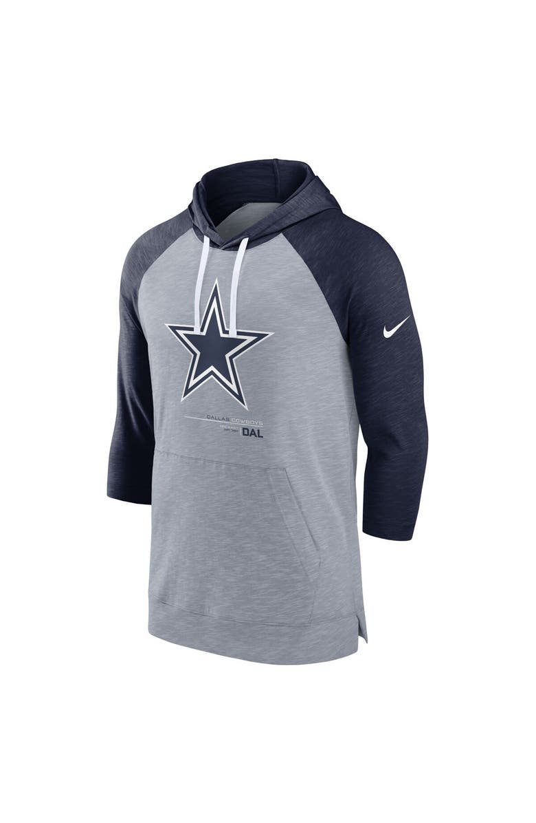 Nike Men's Nike Heather Gray/Heather Navy Dallas Cowboys Raglan 3/4-Sleeve Pullover Hoodie, Alternate, color, 