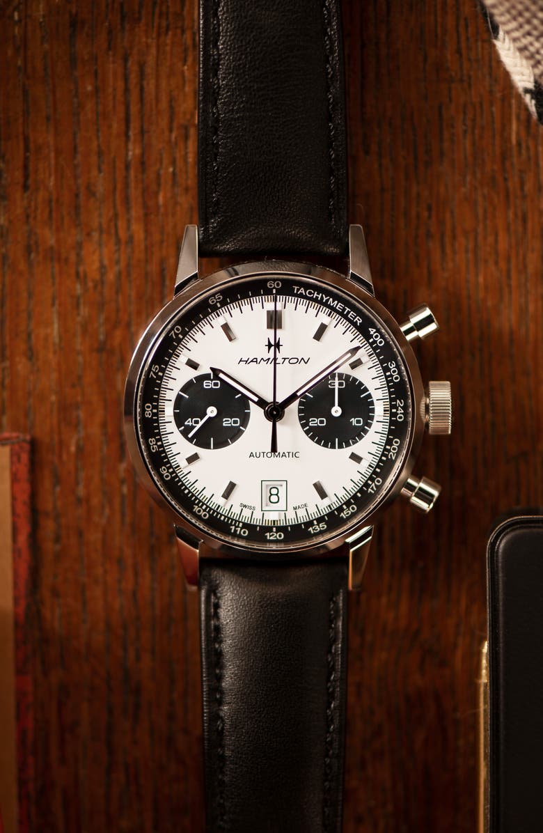 American Classic Intra-Matic Automatic Chronograph Leather Strap Watch, 40mm