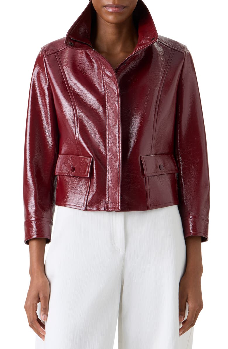 Akris punto Shiny Crinkle Faux Leather Jacket, Main, color, Pomegranate
