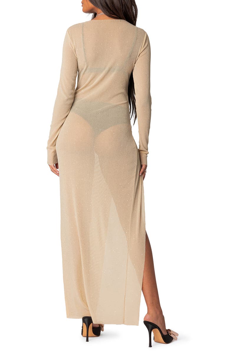 EDIKTED Glitter Long Sleeve Mesh Maxi Dress, Alternate, color,