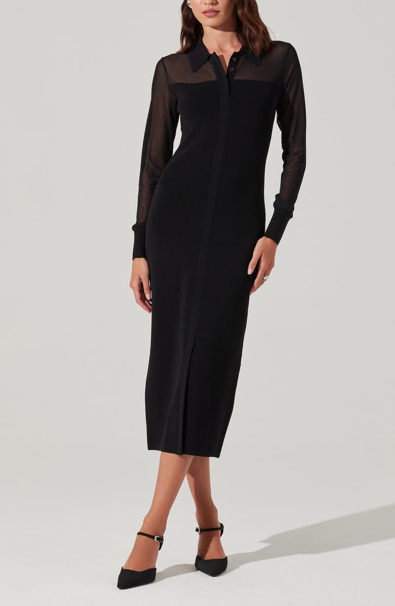 ASTR the Label Mesh Yoke Long Sleeve Shirtdress, Alternate, color, Black