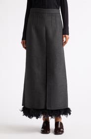 PLAN C Feather Trim Wool Blend Maxi Skirt