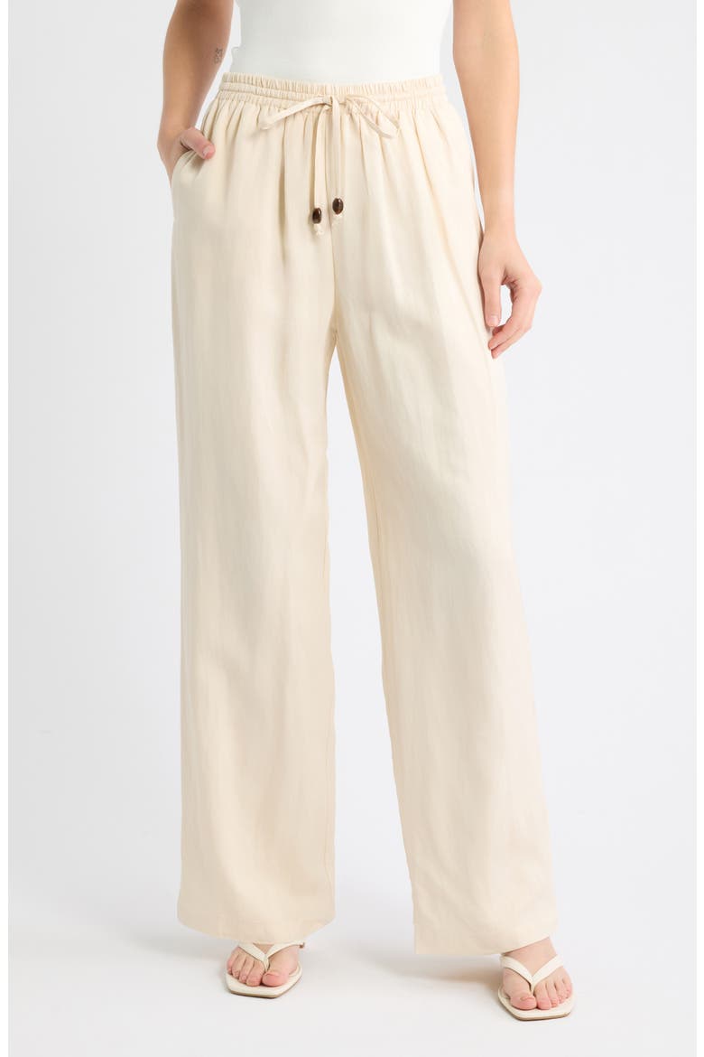 High Waist Wide Leg Linen Blend Pants, Main, color, CREAM