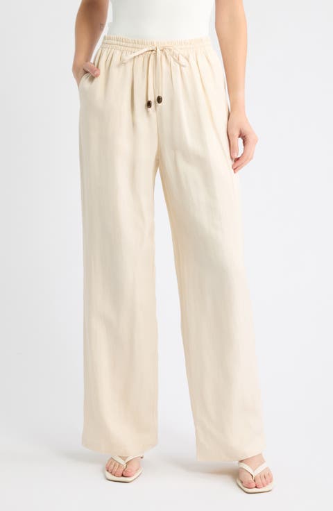 High Waist Wide Leg Linen Blend Pants