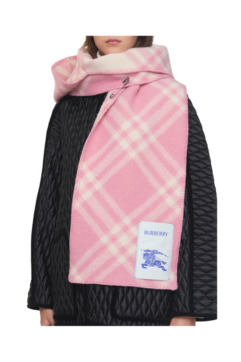 Check Wool Hooded Scarf, Alternate, color, Sugar pink