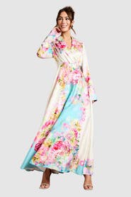 Coast Placement Print Wrap Front Gown