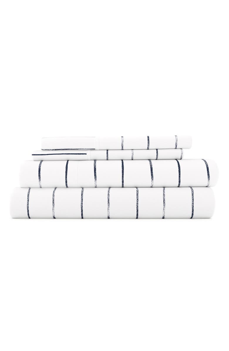 HOMESPUN HOME SPUN Premium Ultra Soft Distressed Field Stripe Pattern 4-Piece Bed Sheets Set, Main, color, Navy