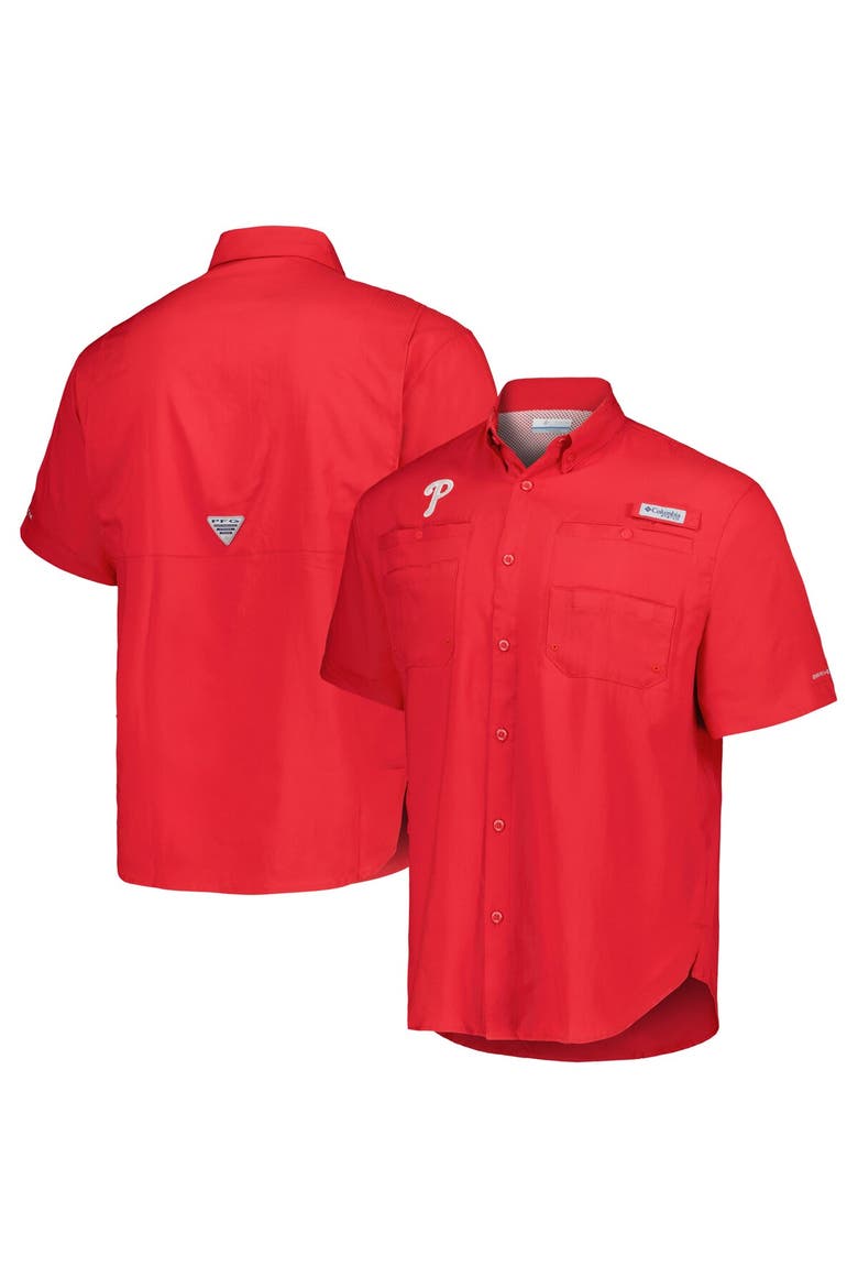Men's Columbia Red Philadelphia Phillies Tamiami Omni-Shade Button-Down Shirt, Main, color, Red