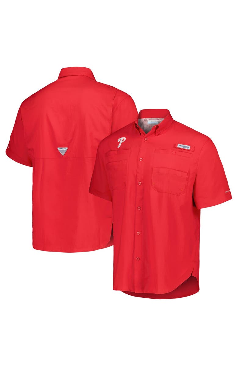 Columbia Men's Columbia Red Philadelphia Phillies Tamiami Omni-Shade Button-Down Shirt, Main, color, Red