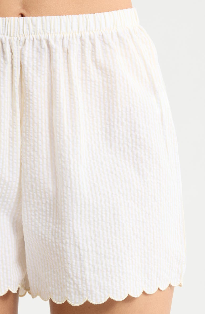 French Connection Stripe Scallop Edge Cotton Short Pajamas, Alternate, color, Lemon/ White Stripe