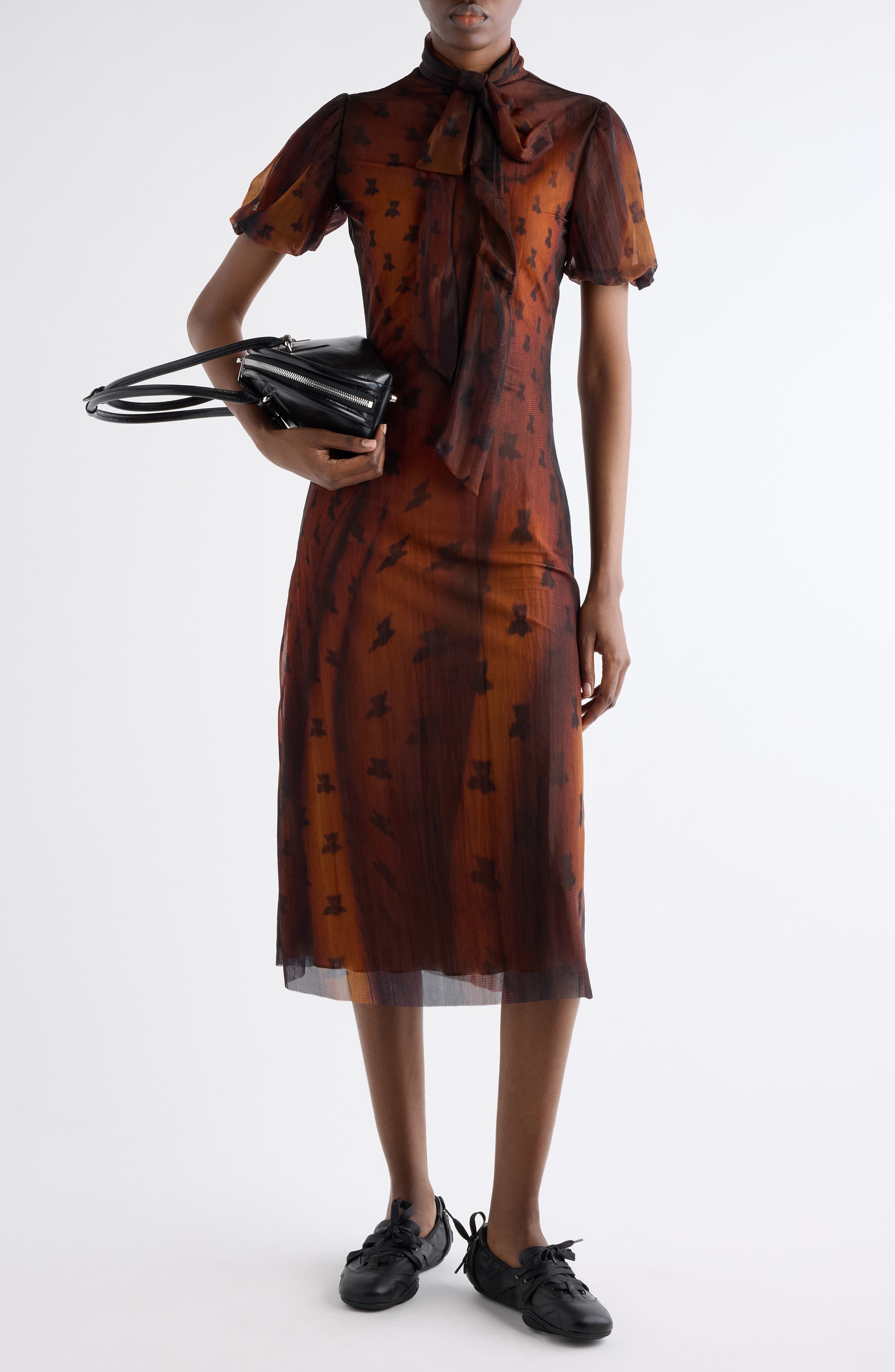 Acne Studios Emaija Teddy Print Puff Sleeve Mesh Dress (Women