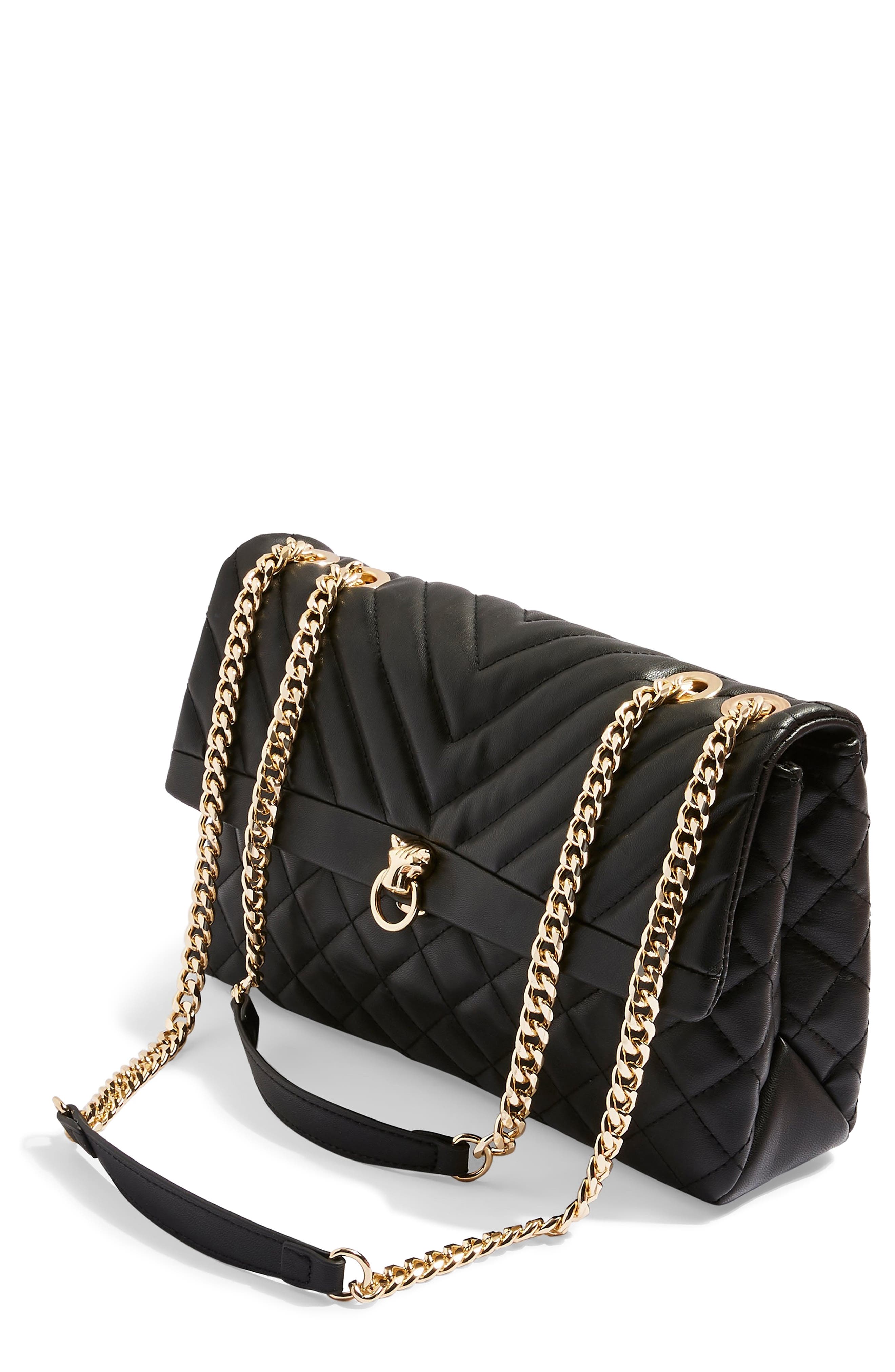 Topshop Panther Quilted Faux Leather Shoulder Bag, Main, color, 