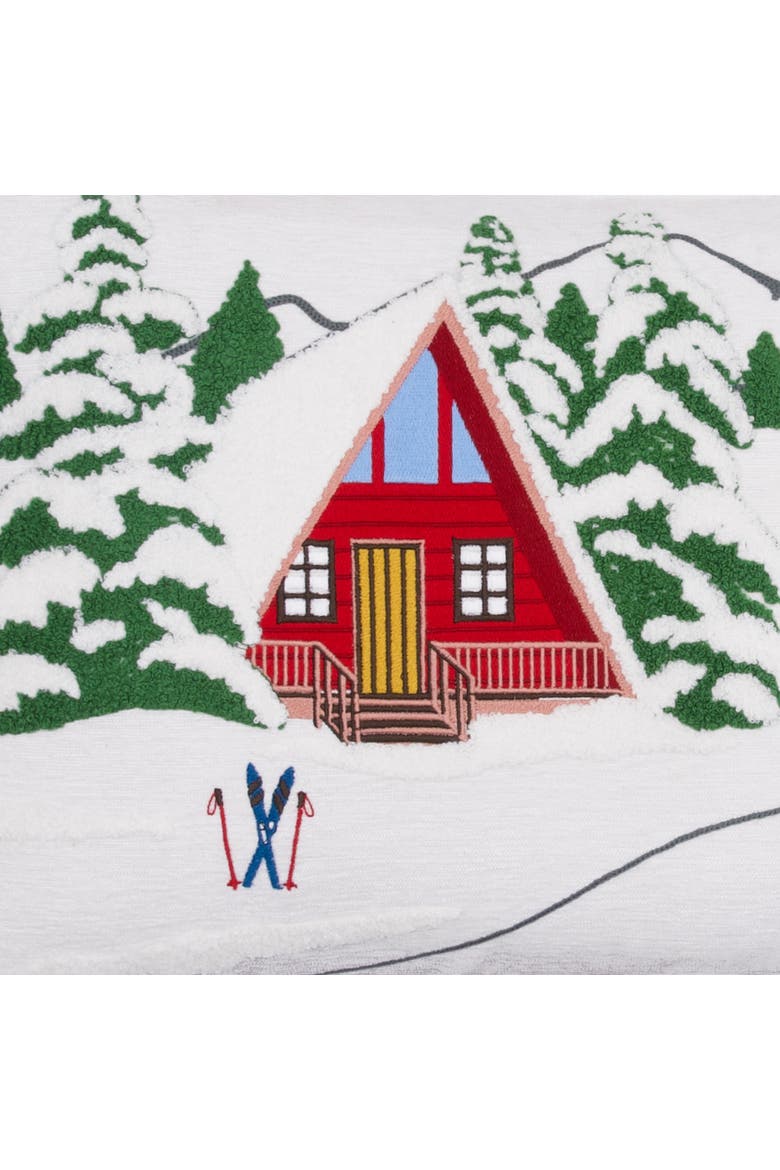 Alpine Winter Ski Cabin Lodge Hooked Christmas Throw Pillow 14" x 22", Alternate, color, Red
