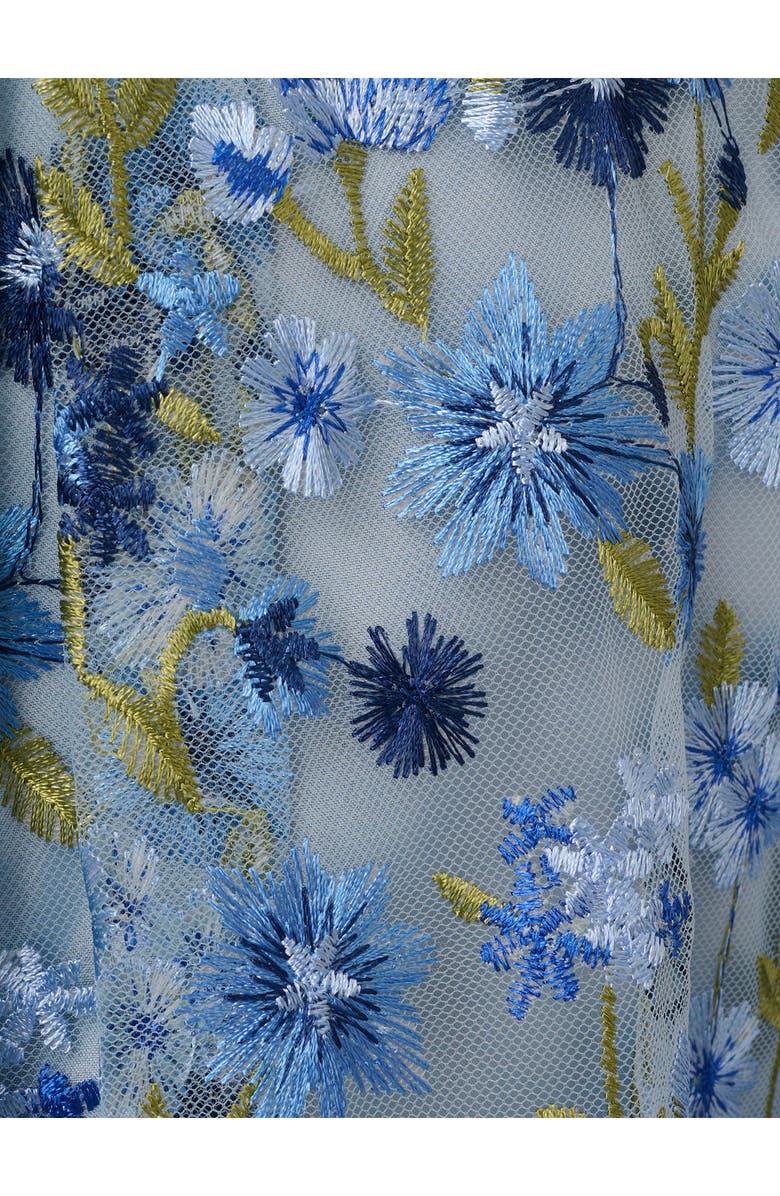 Adrianna Papell Floral Embroidered Lace Trim Midi Dress, Alternate, color, Blue Multi